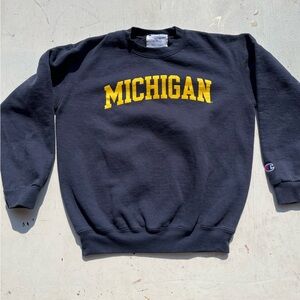 Kid's Champion Sweatshirt Blue Michigan M College Active Gym NCAA Youth School